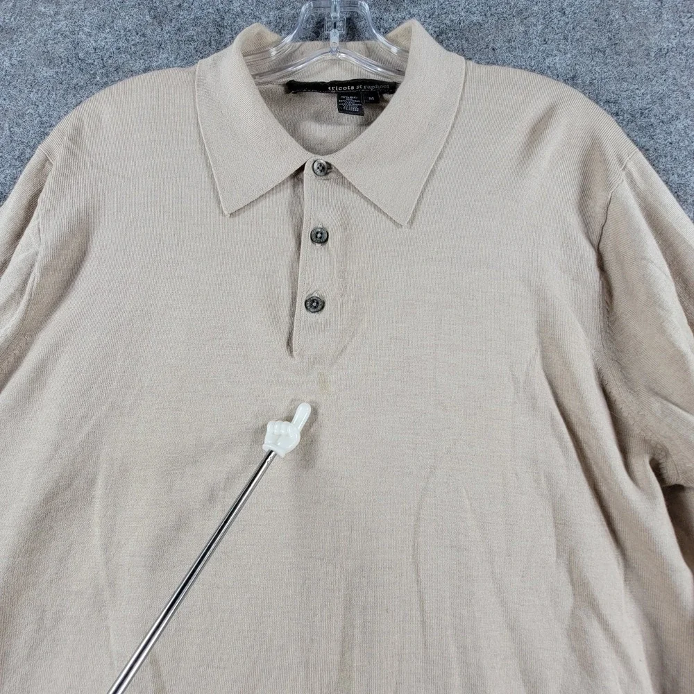 Tricots St. Raphael Polo Sweater‎ Mens M Ivory Silk Outdoor Long Sleeve 3 Button